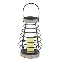 Grey Iron Farmhouse Candle Holder Lantern, 15" x 10" x 10"