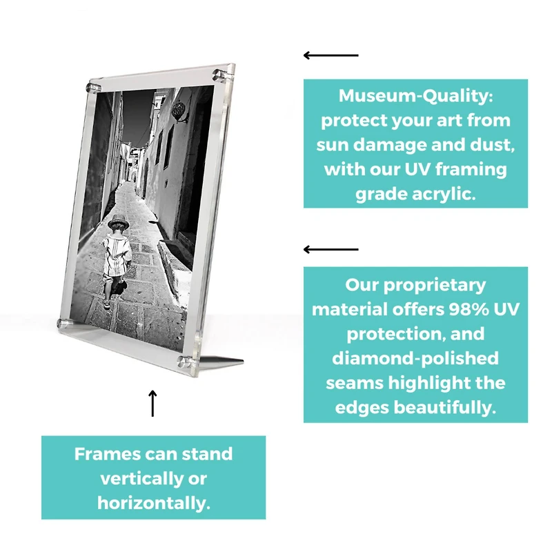 Wexel Art Clear Acrylic Tabletop Floating Picture Frame with Silver Hardware