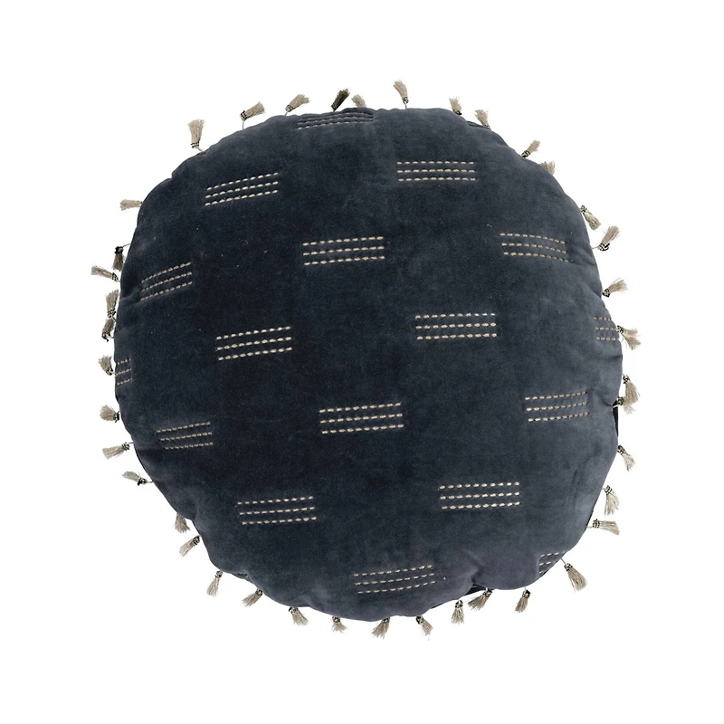 Hello Honey® Blue & Gold Metallic Embroidery Cotton Velvet Pillow with Tassels