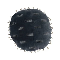 Hello Honey® Blue & Gold Metallic Embroidery Cotton Velvet Pillow with Tassels