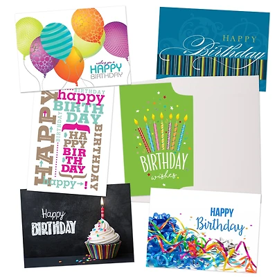 JAM Paper Upbeat & Colorful Blank Assorted Birthday Card Set, 36ct.