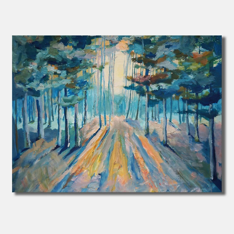 Designart - Handpainted Sunlight In Winter Forest