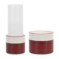 Ceramic Plaid Candle Holder Set, 3.5" & 4"