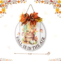 Glitzhome® 15" Fall Wood Round Word Sign Door Hanger