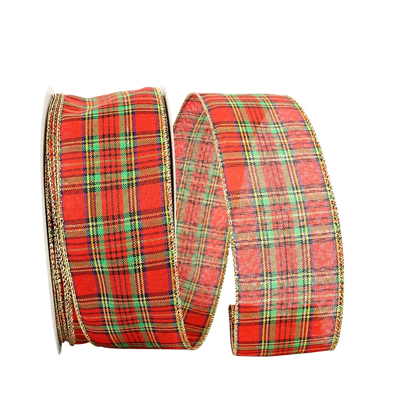 JAM Paper 2.5" x 50yd. Wired Jerome Plaid Ribbon