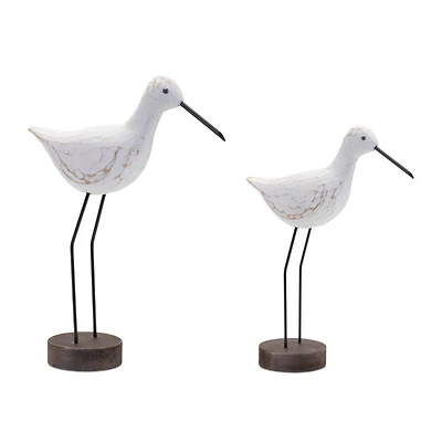 Carved Wood Sea Bird on Metal Stands Set
