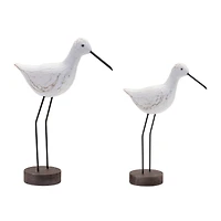 Carved Wood Sea Bird on Metal Stands Set
