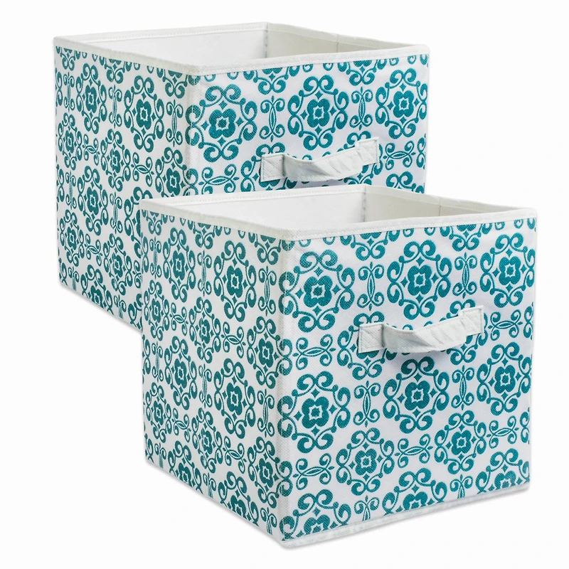 DII® 13" Teal Scroll Non-Woven Fabric Cubes, 2ct.