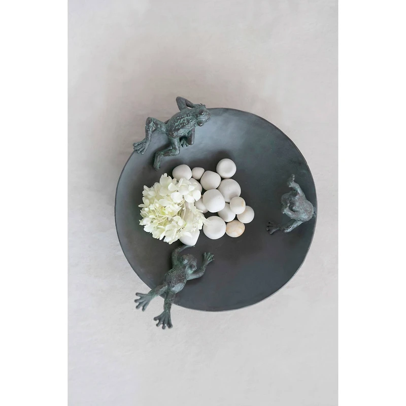 Hello Honey® Resin Bird Bath With Frogs & Verdigris Finish