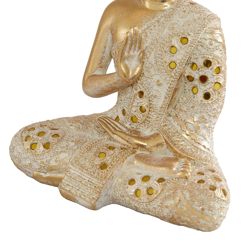 Set of 2 Gold Polystone Glam Buddha Sculpture, 10", 11"