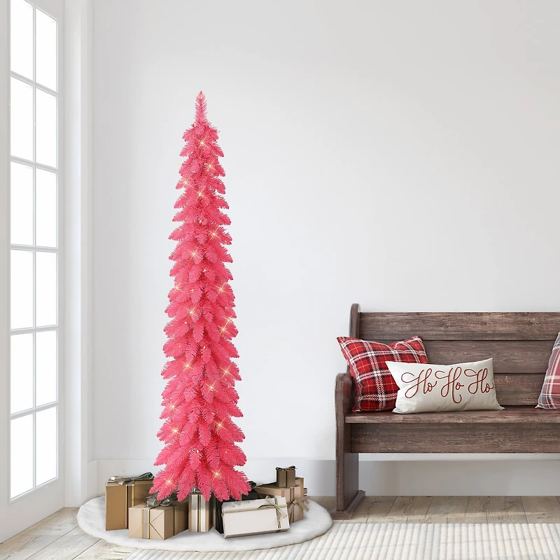 6ft. Pre-Lit Pink Alpine Artificial Pencil Tree, Clear Lights