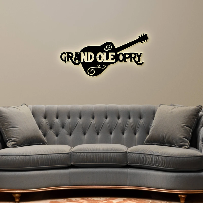 American Art Decor Grand Ole Opry laser Cut Guitar Metal Sign Featuring Back Lit LED - 36" x 17.6"