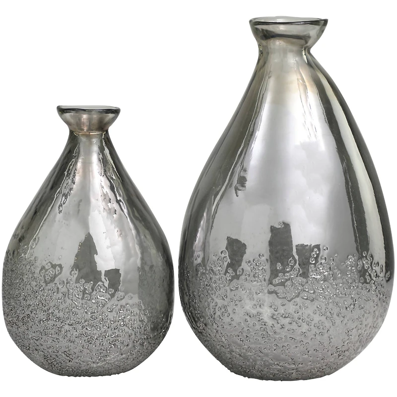 Gray Glass Textured Teardrop Vase Set