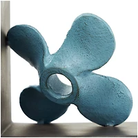 6.5" Teal Metal Boat Distressed Propeller Bookends with Brown L-Shaped Stands