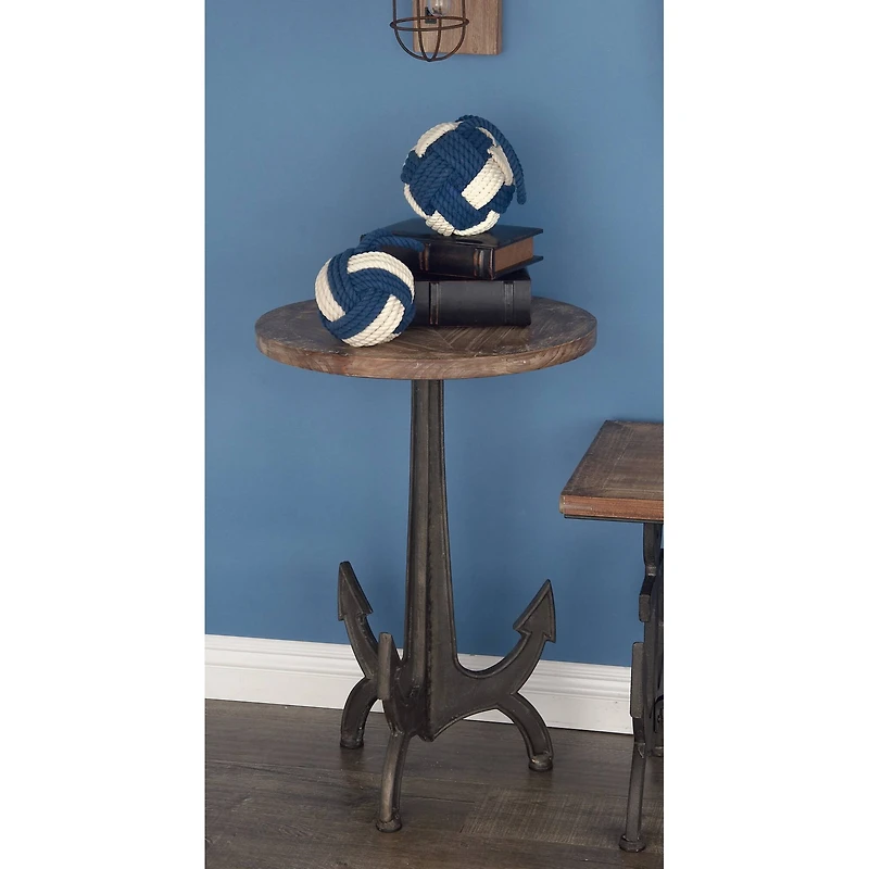 2ft. Black Iron and Wood Coastal Accent Table