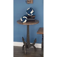 2ft. Black Iron and Wood Coastal Accent Table