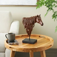 14" Dark Brown Ceramic Horse Head Sculpture with Black Rectangle Base