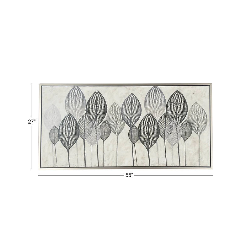 White & Gray Contemporary Leaf Framed Wall Art