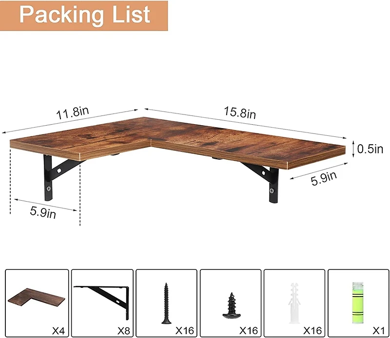Brown Wood Wall Mounted Corner Floating Shelf Set