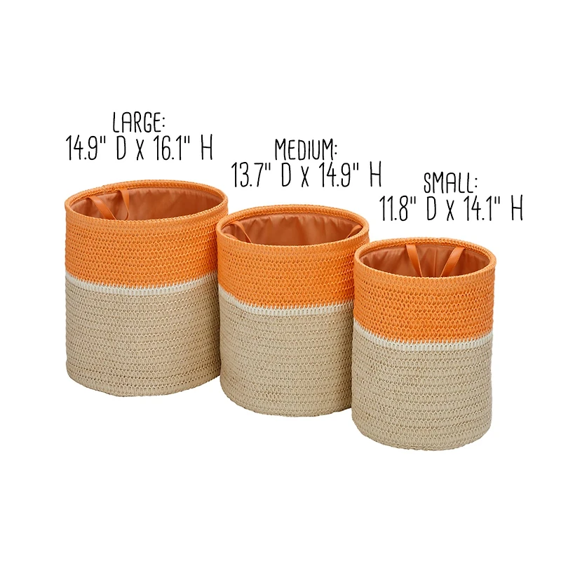 Honey Can Do Orange & Beige Paper Straw Nesting Baskets with Handles Set