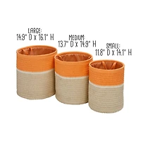 Honey Can Do Orange & Beige Paper Straw Nesting Baskets with Handles Set