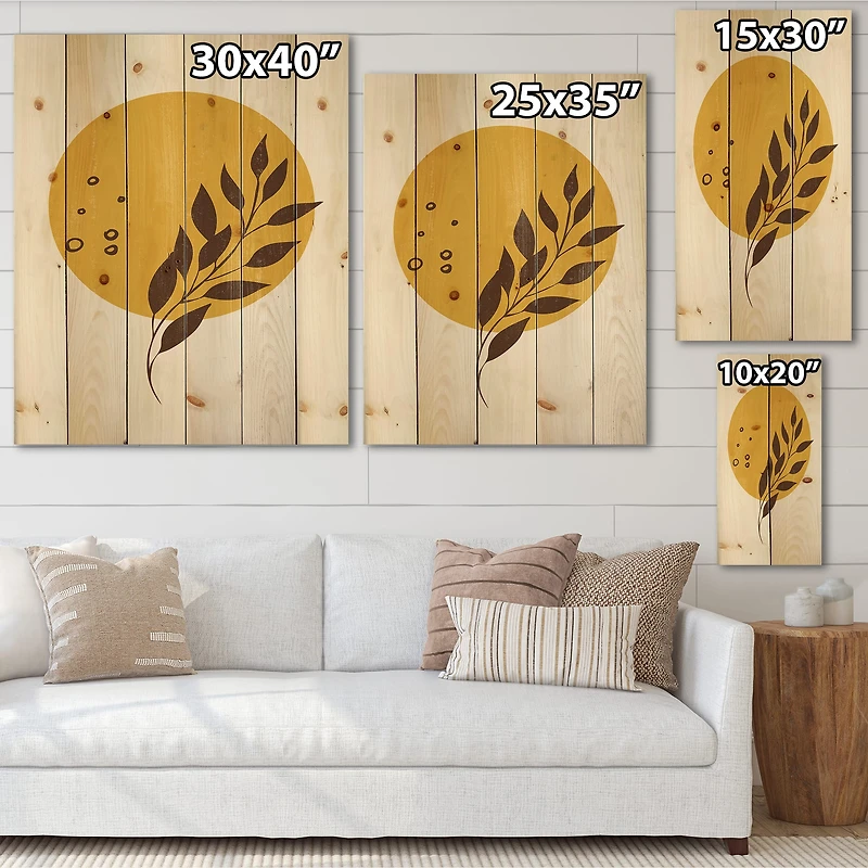 Designart - Abstract Yellow Sun and Moon With Tropical Leaf II