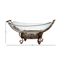 Brown Glass and Metal Traditional Serving Bowl, 10" x 23" x 14"