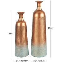 Distressed Ombre Copper Ribbed Vase Set