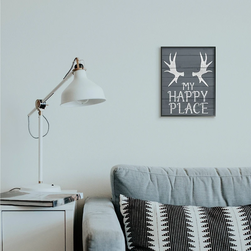Stupell Industries Rustic My Happy Place Large Elk Antlers in Frame Wall Art