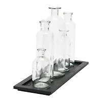 Hello Honey® Black Wood Tray with Glass Bottle Vases Set
