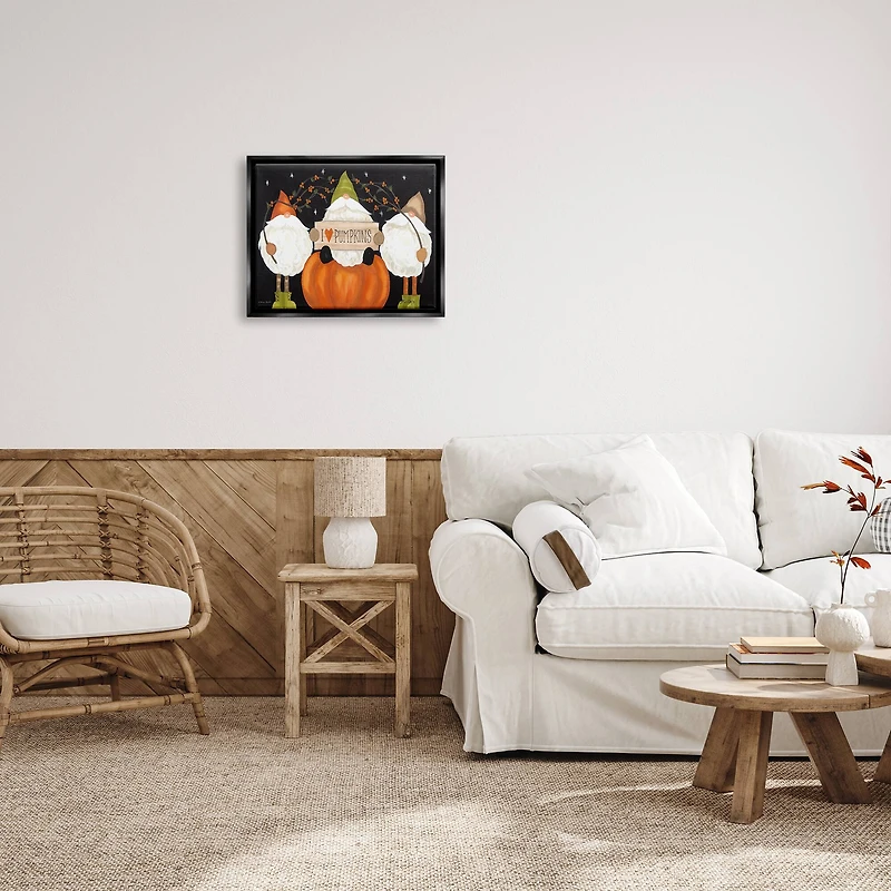 Stupell Industries I Love Pumpkins Seasonal Gnomes Framed Floater Canvas Wall Art