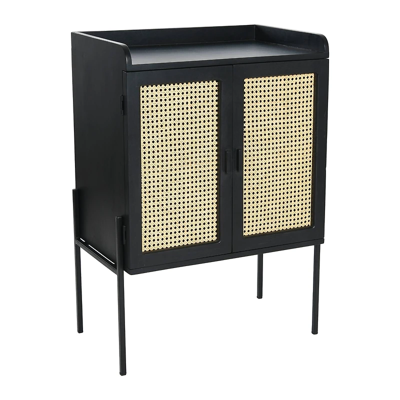 Hello Honey® 3ft. Black Bar Cabinet with Natural Woven Cane Details