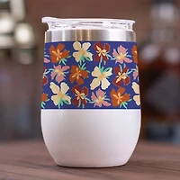 11oz. Navy Abstract Floral Pattern Stainless Steel Wine Tumbler