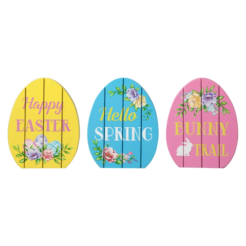 Glitzhome® 7.5" Set of 3 Easter Wooden Easter Egg Table Decor