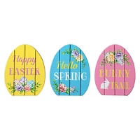 Glitzhome® 7.5" Set of 3 Easter Wooden Easter Egg Table Decor