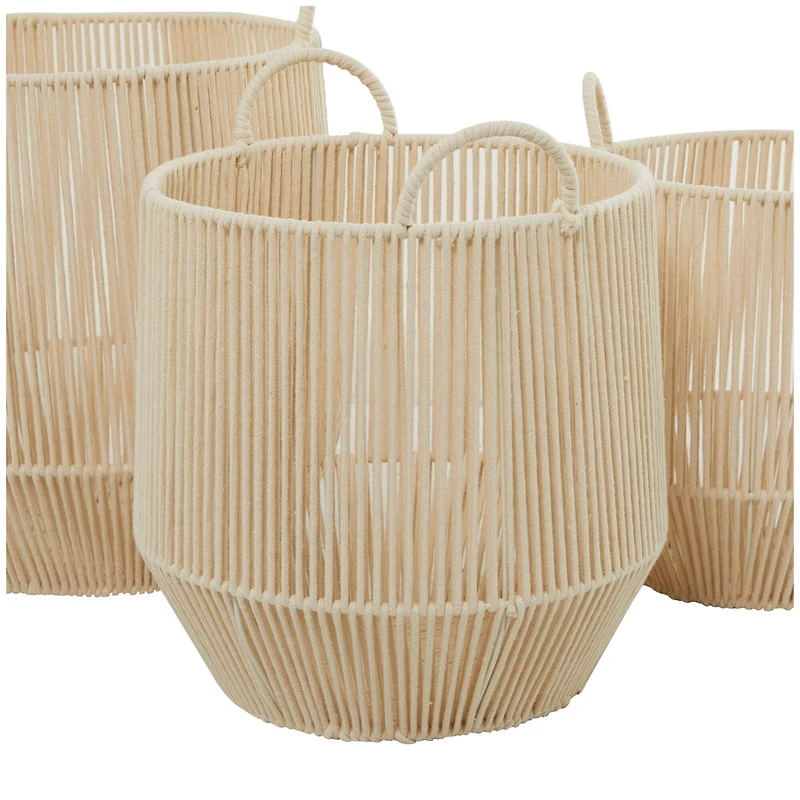 Cotton Handmade Storage Basket with Handles Set of 3 18", 16