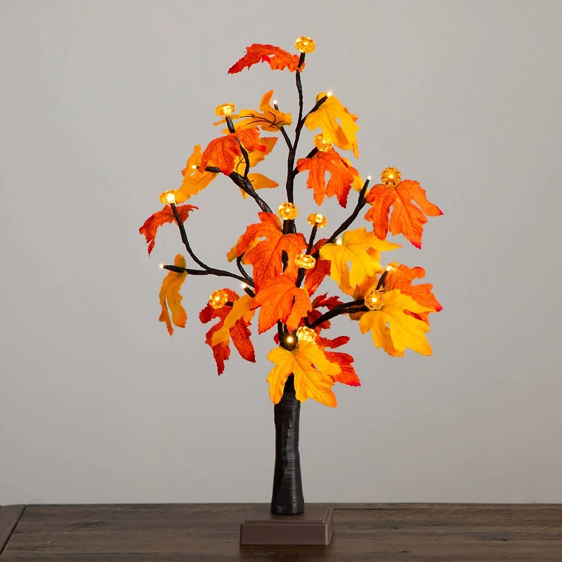 2ft. Pre-Lit Autumn Maple Artificial Fall Tree with 24 Warm White LED & Pumpkin Shaped Lights with Detachable Base