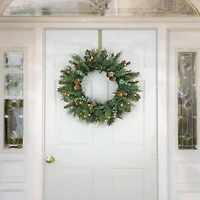 First Traditions™ 24'' Pre-Lit Artificial North Conway Wreath with Glittery Cones and Eucalyptus