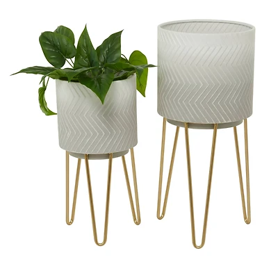 White Metal Modern Planter Set