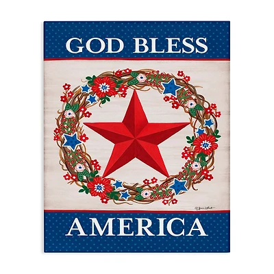 Stupell Industries God Bless America Wreath Canvas Wall Art