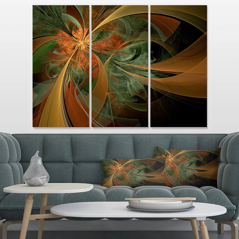 Designart - Symmetrical Orange Digital Fractal Flower