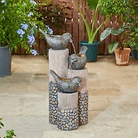 Glitzhome® 30.75" 3-Tier Natural Faux Pebbles Textured Bird Basin Outdoor Fountain with LED Light