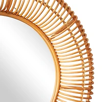 Brown Rattan Bohemian Wall Mirror, 39" x 4" x 39"