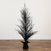 5ft. Pre-Lit LED Halloween Black Twig Artificial Fall Tree in Burlap Planter