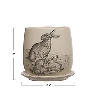 Hello Honey® 6.5" Round Rabbit Stoneware Planter & Scalloped Saucer