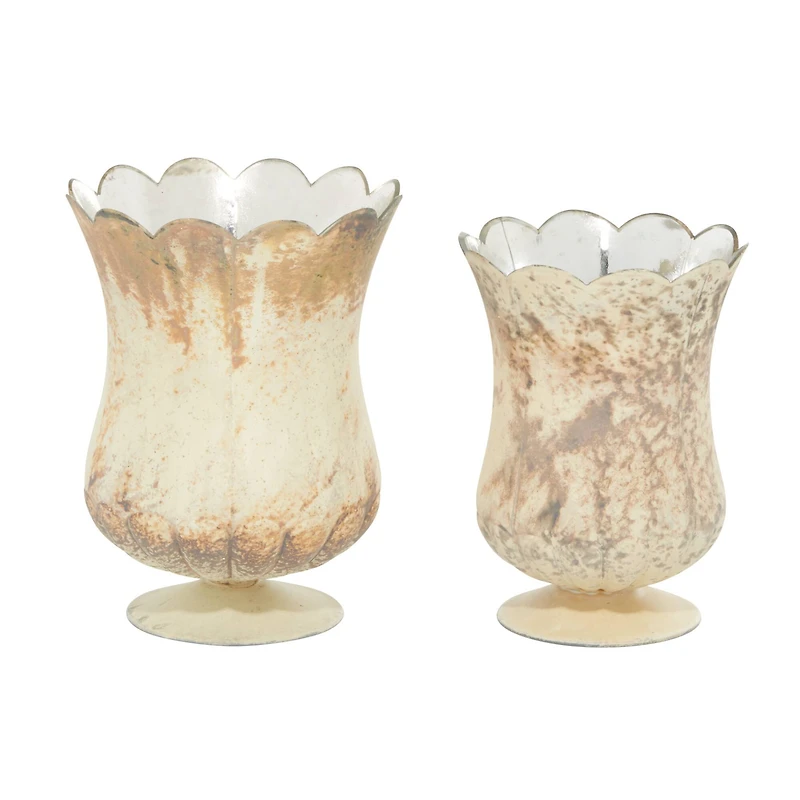 Set of 2 Brown Glass Rustic Candle Holder, 7.5", 9"