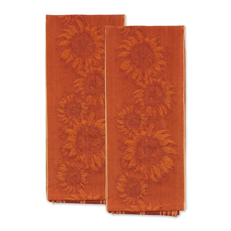 DII® Burnt Orange Sunflower Jacquard Dish Towels, 2ct.