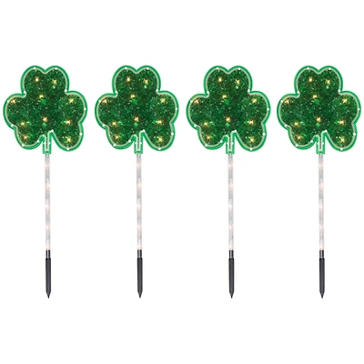 4ct Green Shamrock St Patrick's Day Pathway Marker Lawn Stakes Clear Lights