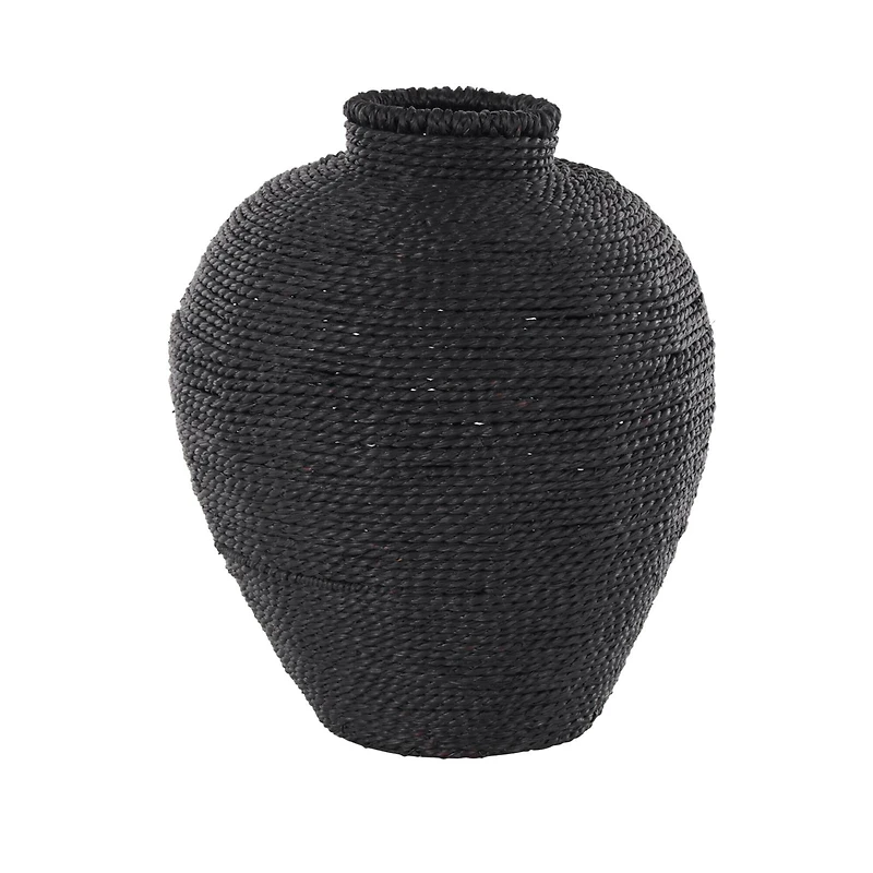13" Black Handmade Wrapped Pot Metal Vase