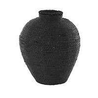 13" Black Handmade Wrapped Pot Metal Vase